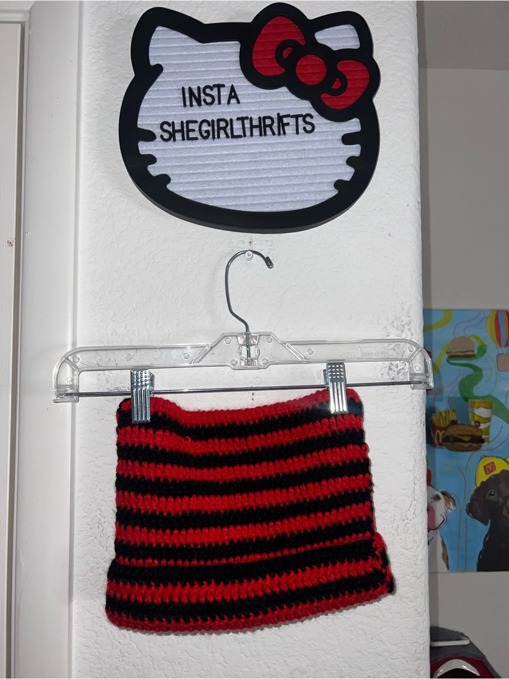 black and red crochet beanie